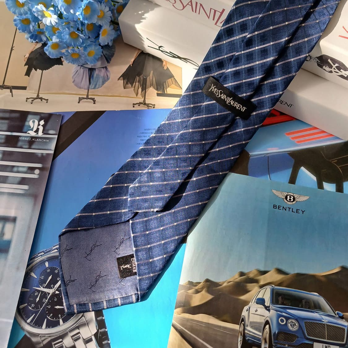 입생로랑 실크 네이비 스트라이프 넥타이 9.7cm A+등급 A19593
 상품이미지6