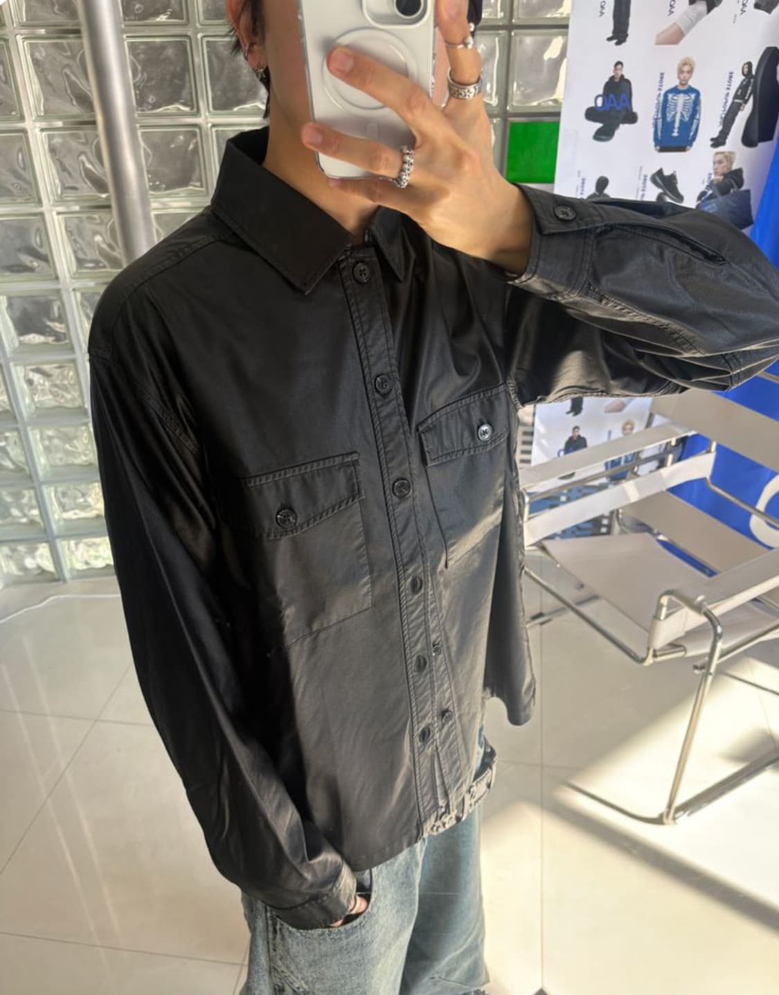 빔즈 Fake leather cpo shirt M 상품이미지2