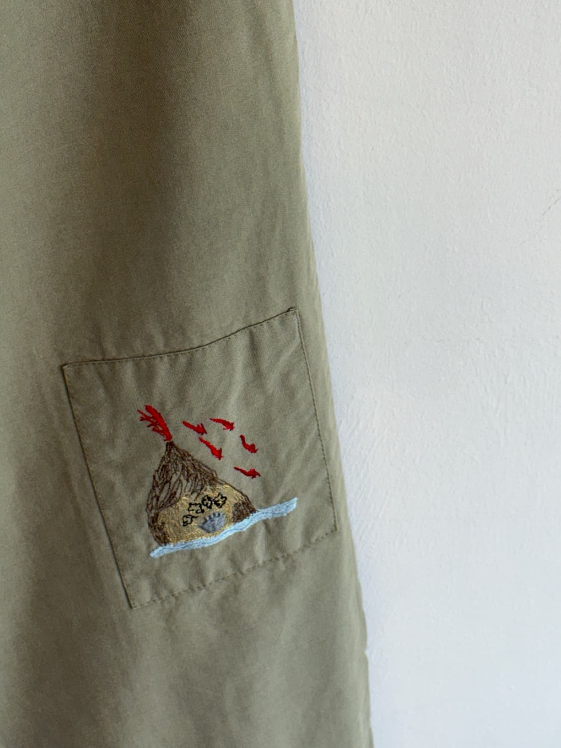 일본빈티지/ made in uk 카키 자수 코튼팬츠, 면바지 상품이미지10