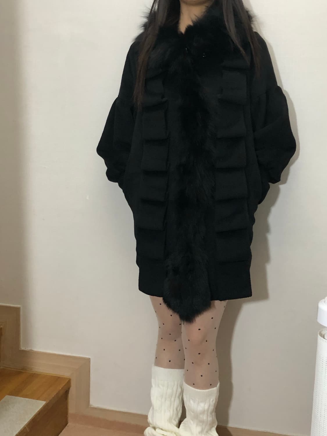 빈티지 블랙 퍼 디테일 코트 상품이미지8