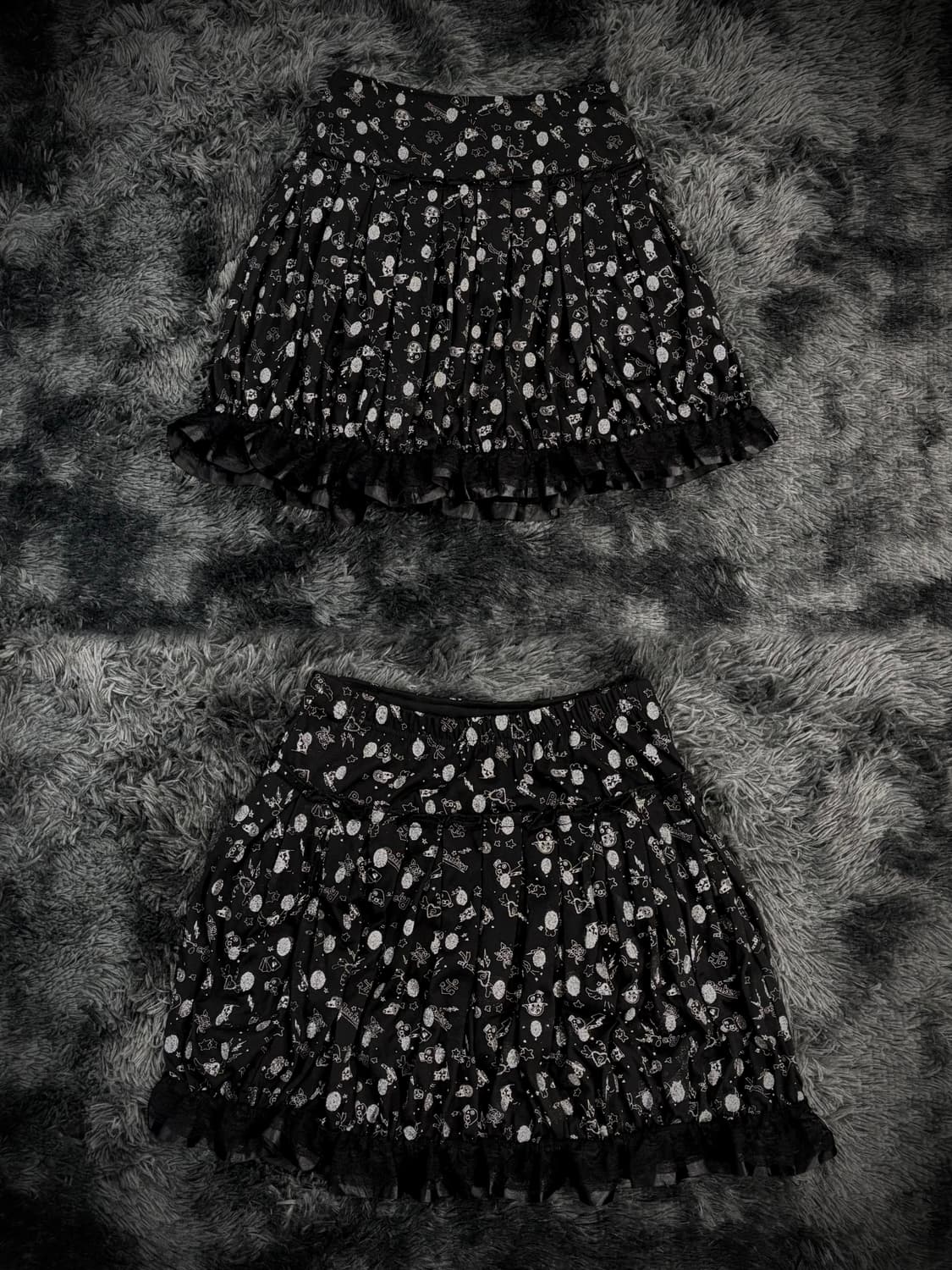 해골 패턴 밑단 레이스 캉캉 숏스커트 상품이미지1