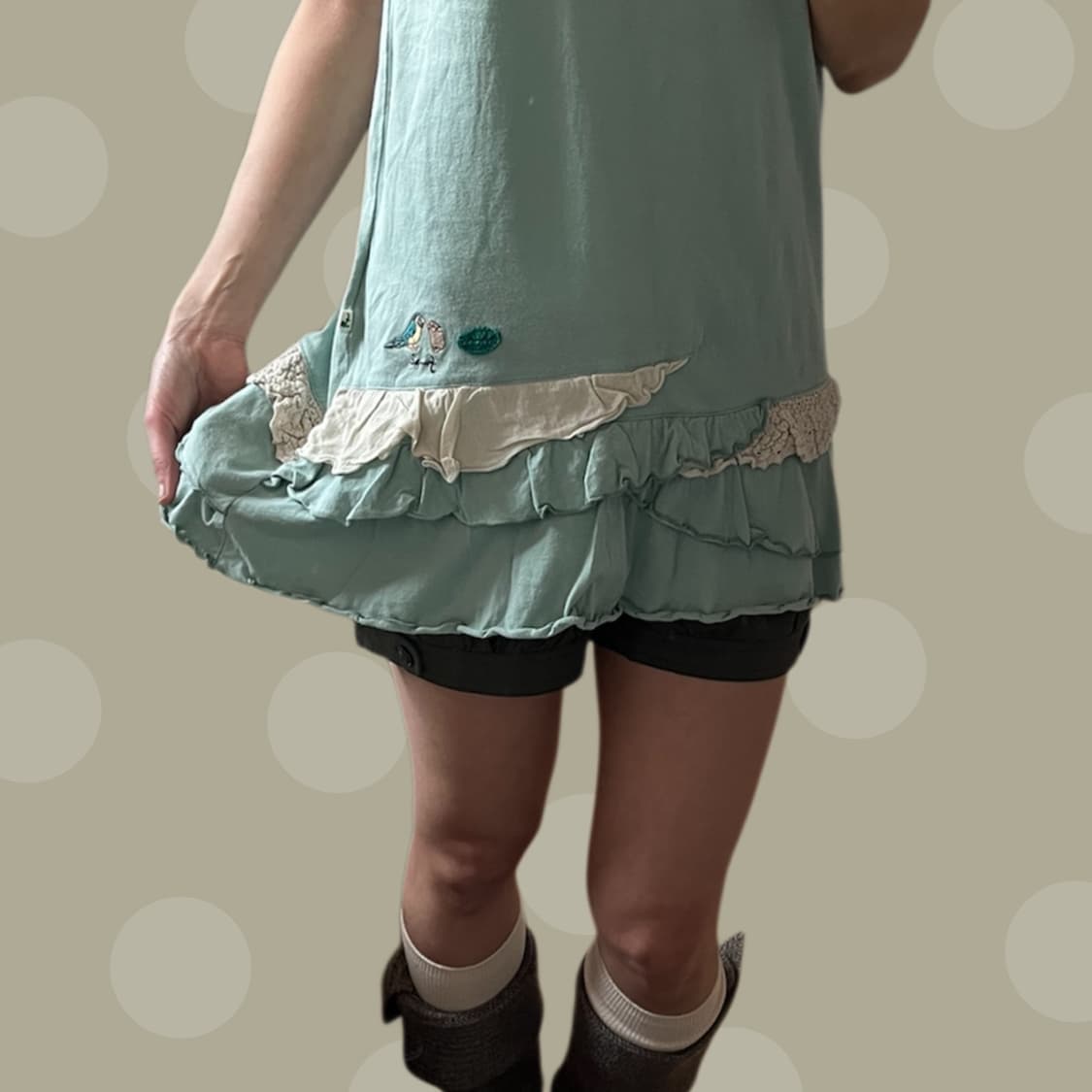 빈티지 모리걸 민트 러플 슬리브리스 원피스 상품이미지2