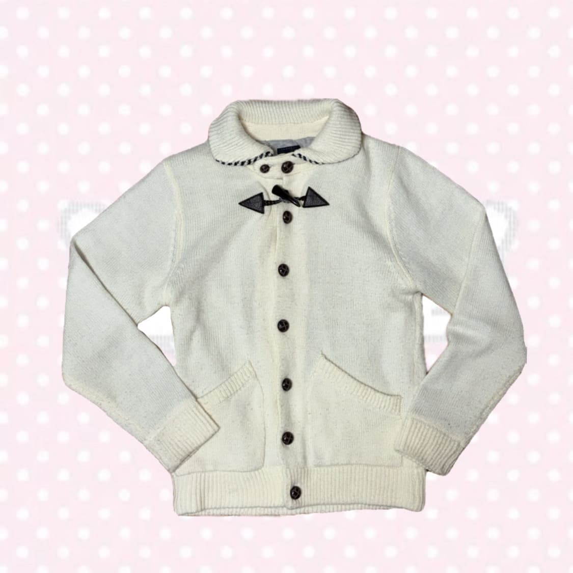 모리걸 떡볶이단추 아이보리색 니트 메론빵단추 가디건 아우터 상품이미지1