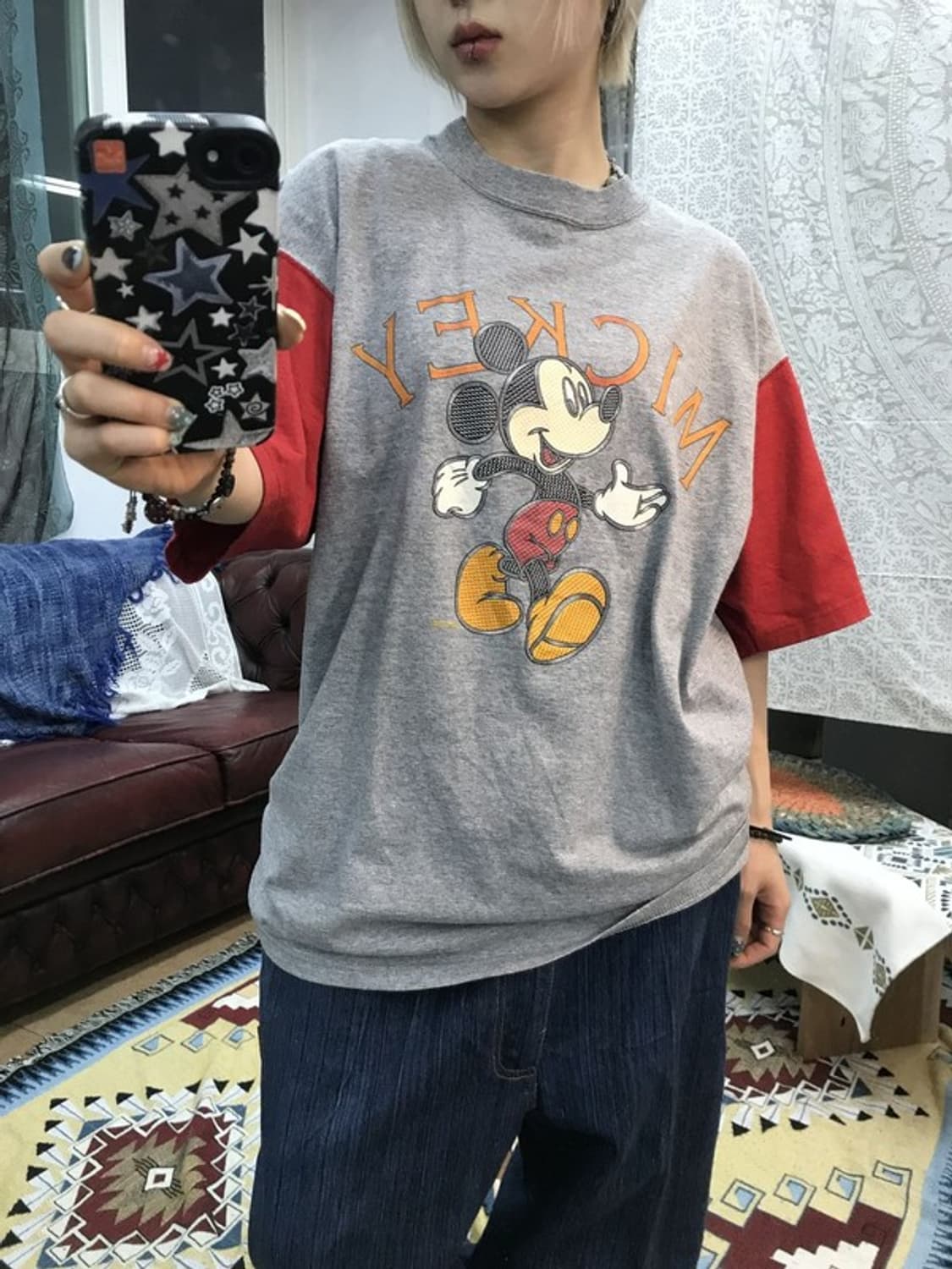 디즈니 미키마우스 USA 프린팅 배색 반팔 티 상품이미지2