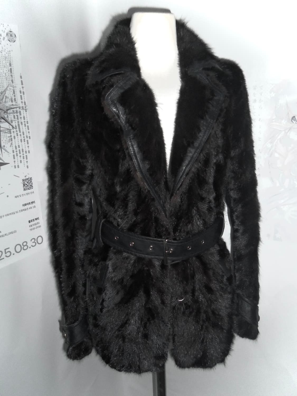 Black Shadow Belted Faux Fur Coat 상품이미지3