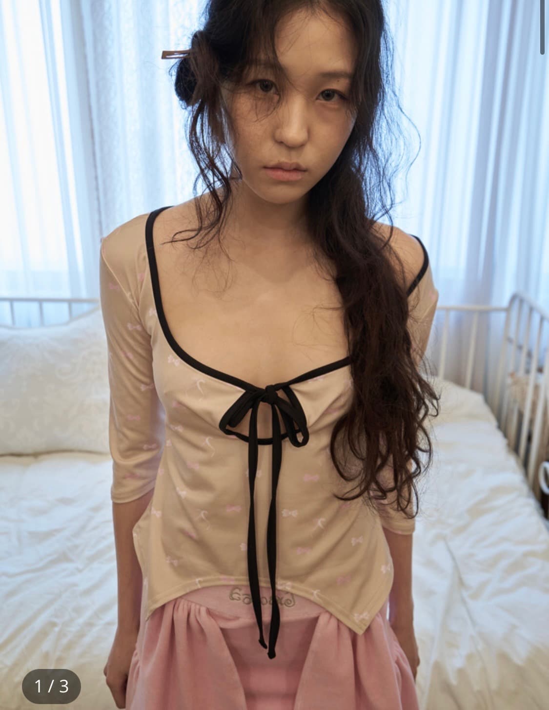 카나제이 리본프린팅 탑 상품이미지1