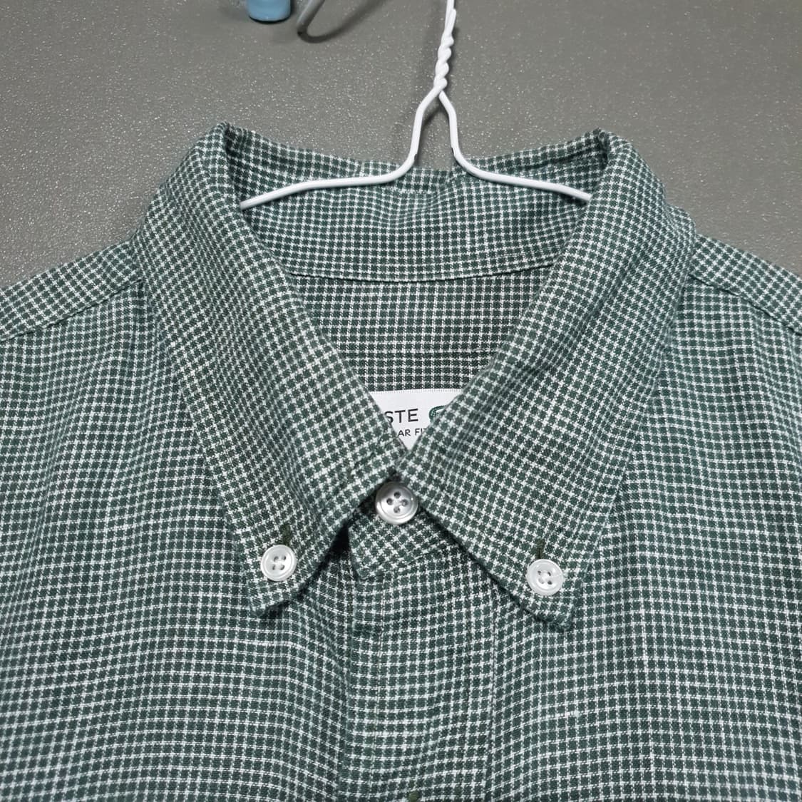 라코스테 신형 23ss 린넨 마이크로 체크 셔츠 버튼다운 남방 그린 95 상품이미지4