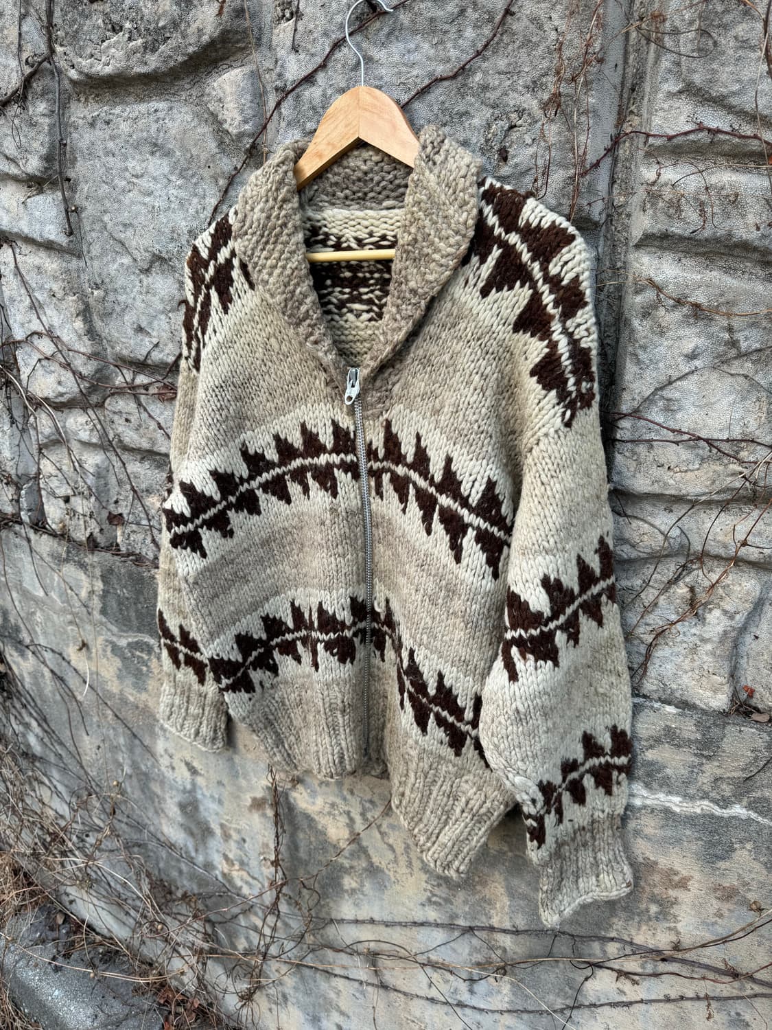 70s 캐나디언 코위찬 빈티지 핸드 니트 집업 가디건 상품이미지3