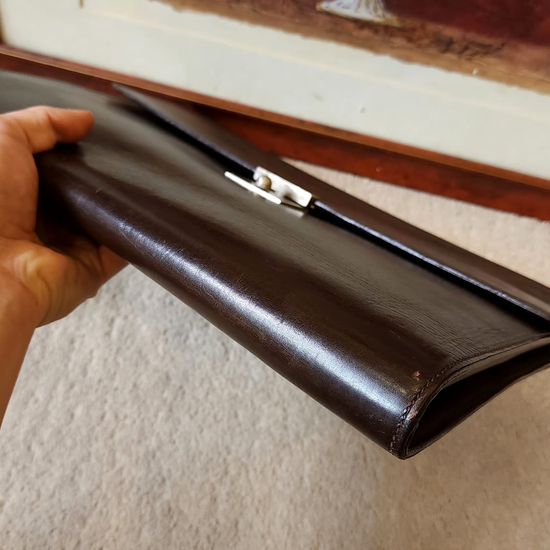 90s 트루사르디 가죽 클러치백 다크브라운 헤비레더 메탈 버클 상품이미지6