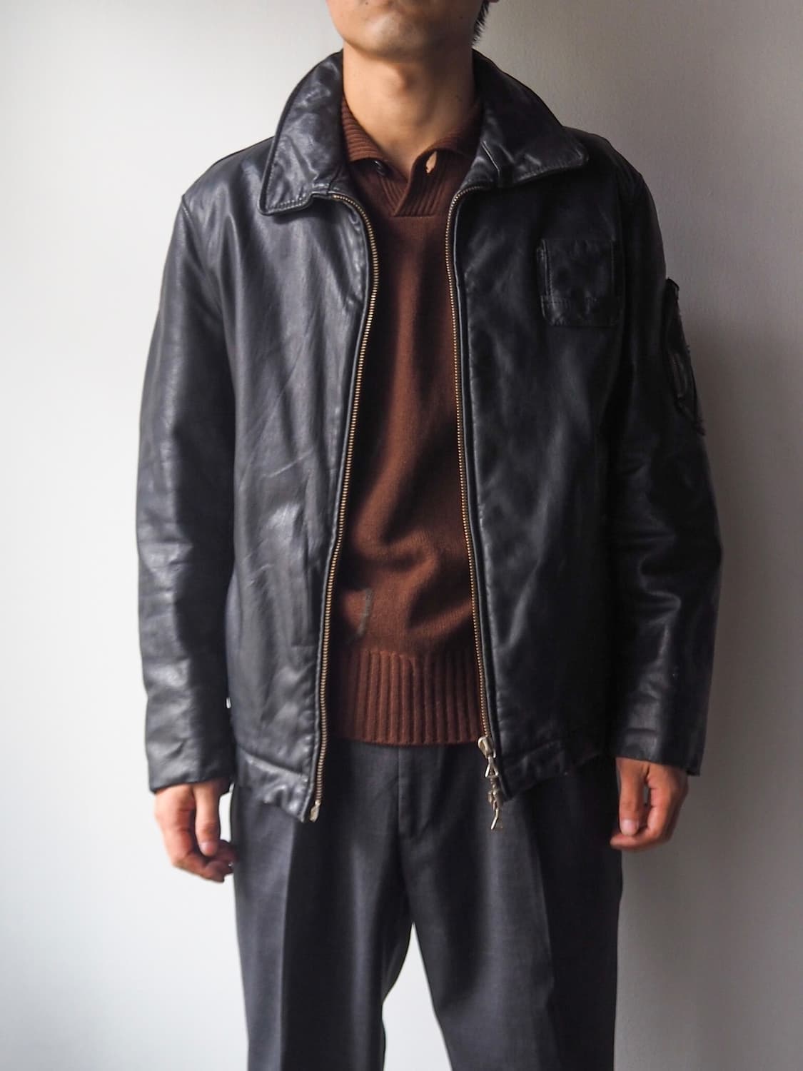 48) 70s 프렌치 레더 파일럿 자켓(민간용) 상품이미지1