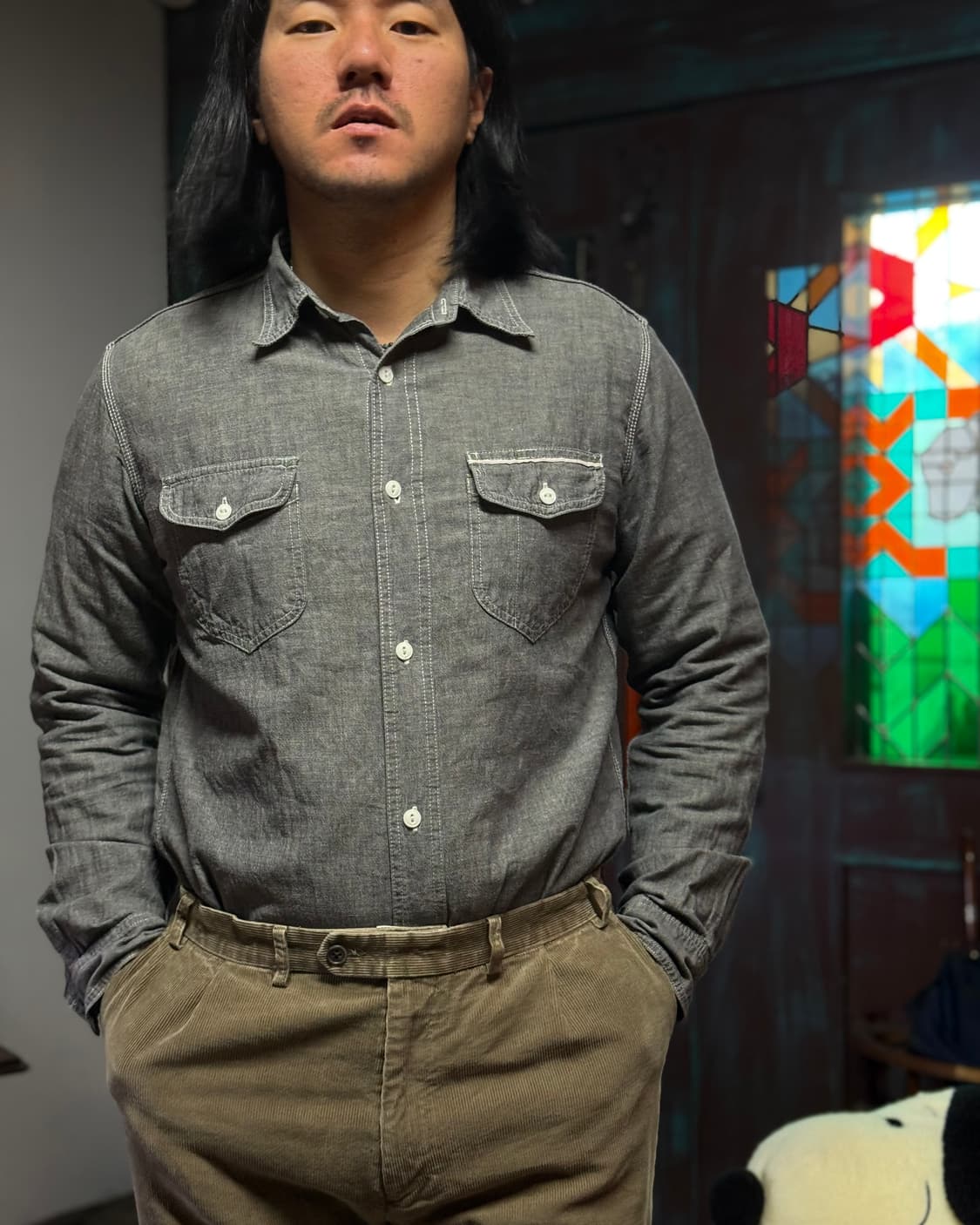 이스트하버서플러스 코튼 블랜드 투 포켓 샴브레이 셔츠 L 상품이미지7