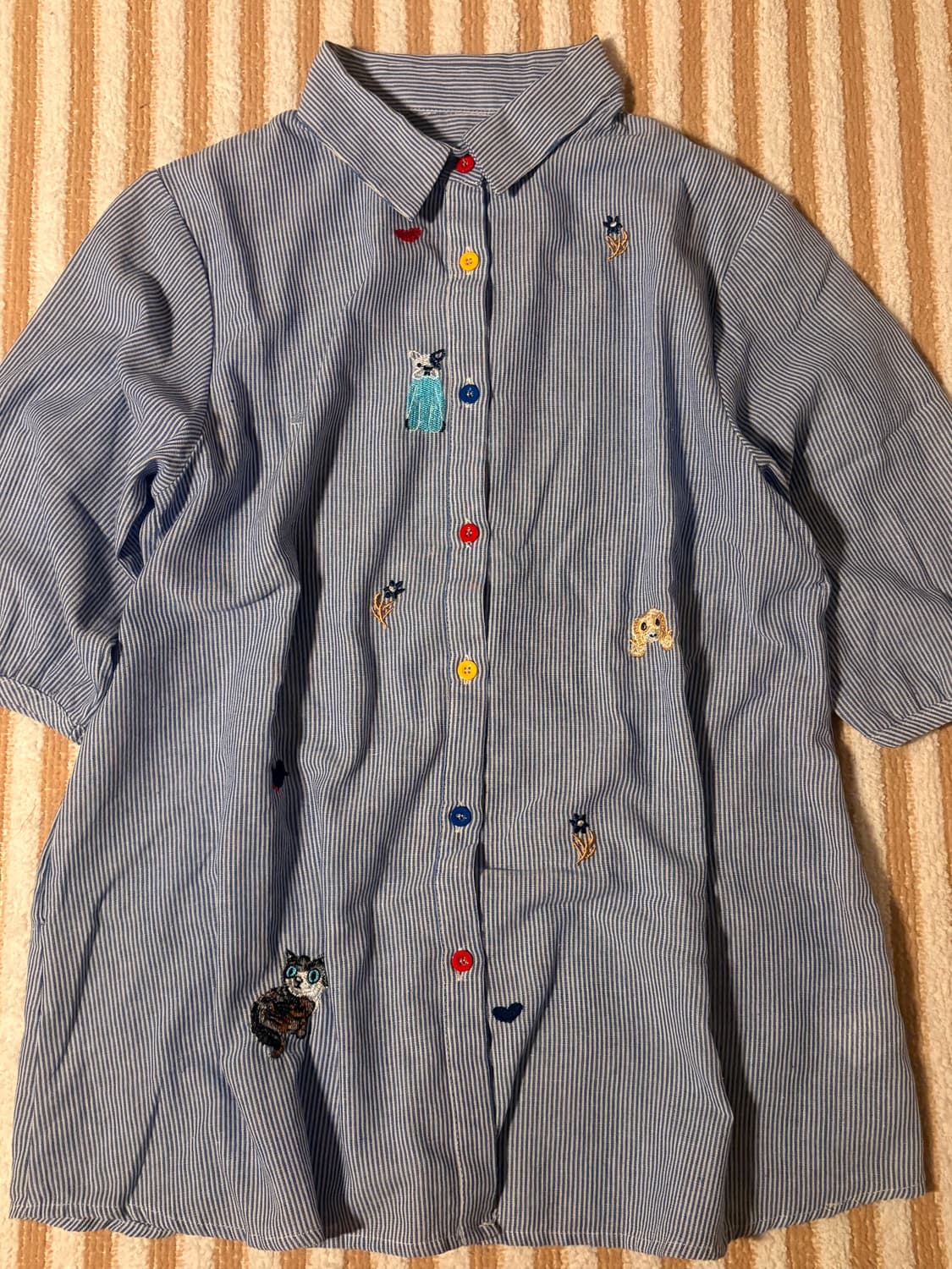 일본 빈티지 동물 자수 청셔츠 히피  상품이미지4