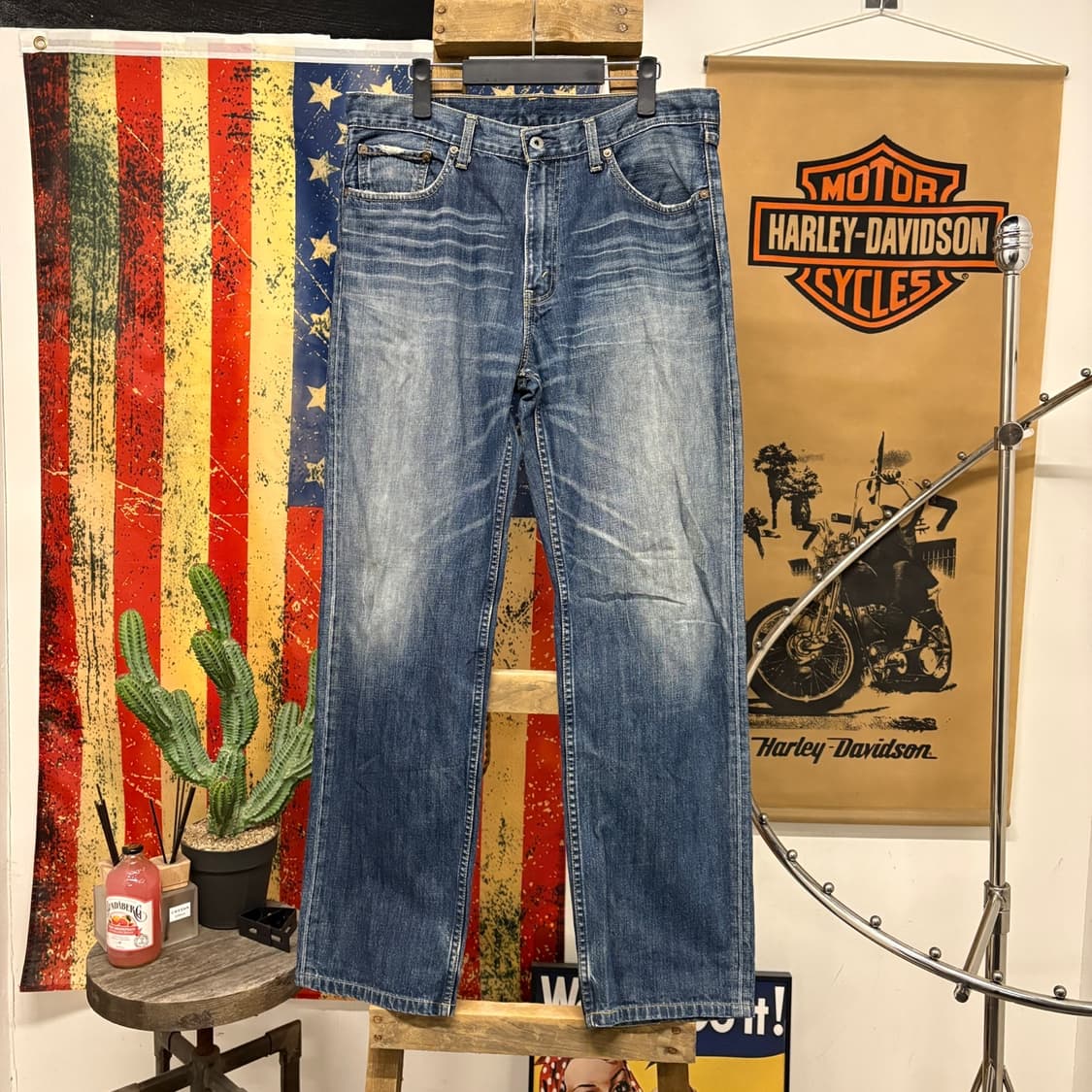 00s 리바이스502 빈티지워싱 캣브러쉬 가죽탭 스트레이트 데님팬츠N81 상품이미지1