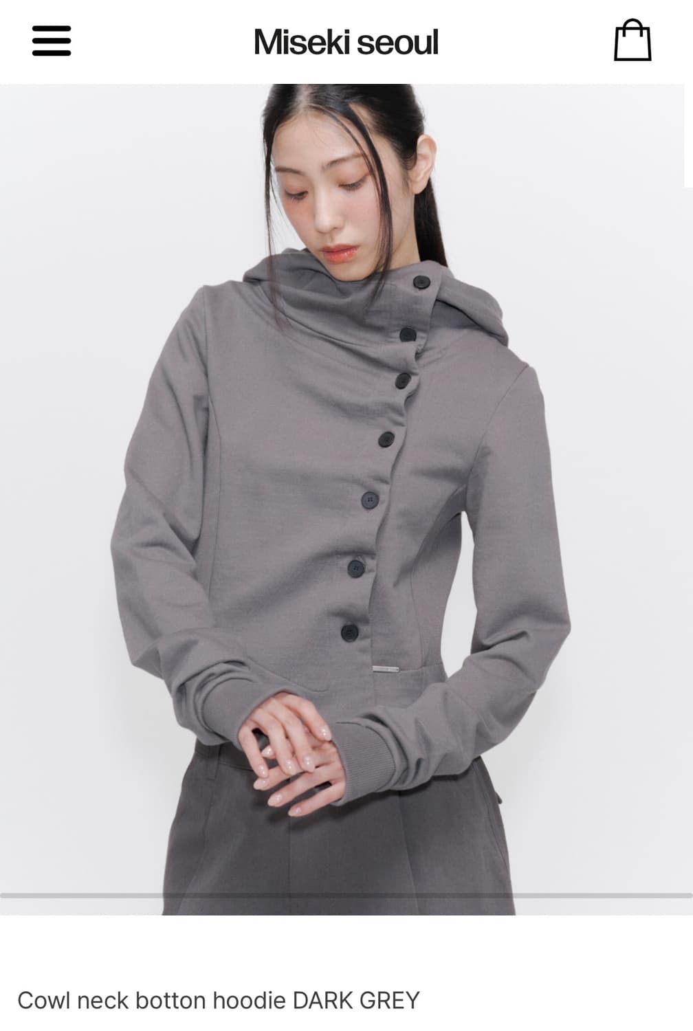 미세키서울 넥 버튼 후디 다크그레이 상품이미지1