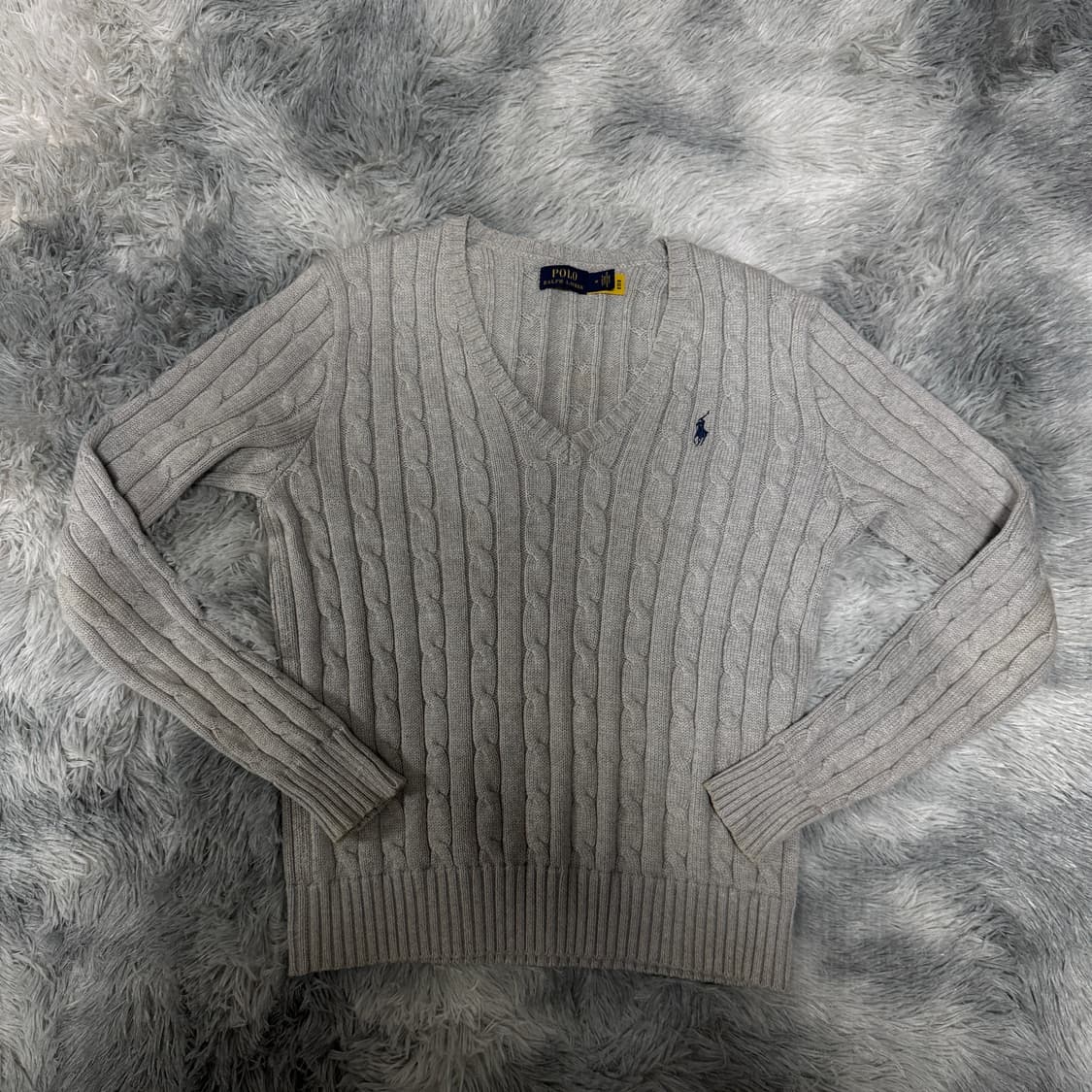 qr정품 폴로 브이넥 울 케이블니트 여성 M사이즈  상품이미지1