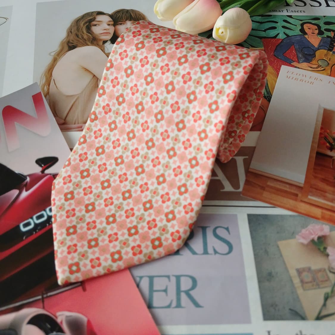 던힐 실크 핑크 플라워 자카드 넥타이 9.6cm A+등급 A18891
 상품이미지2