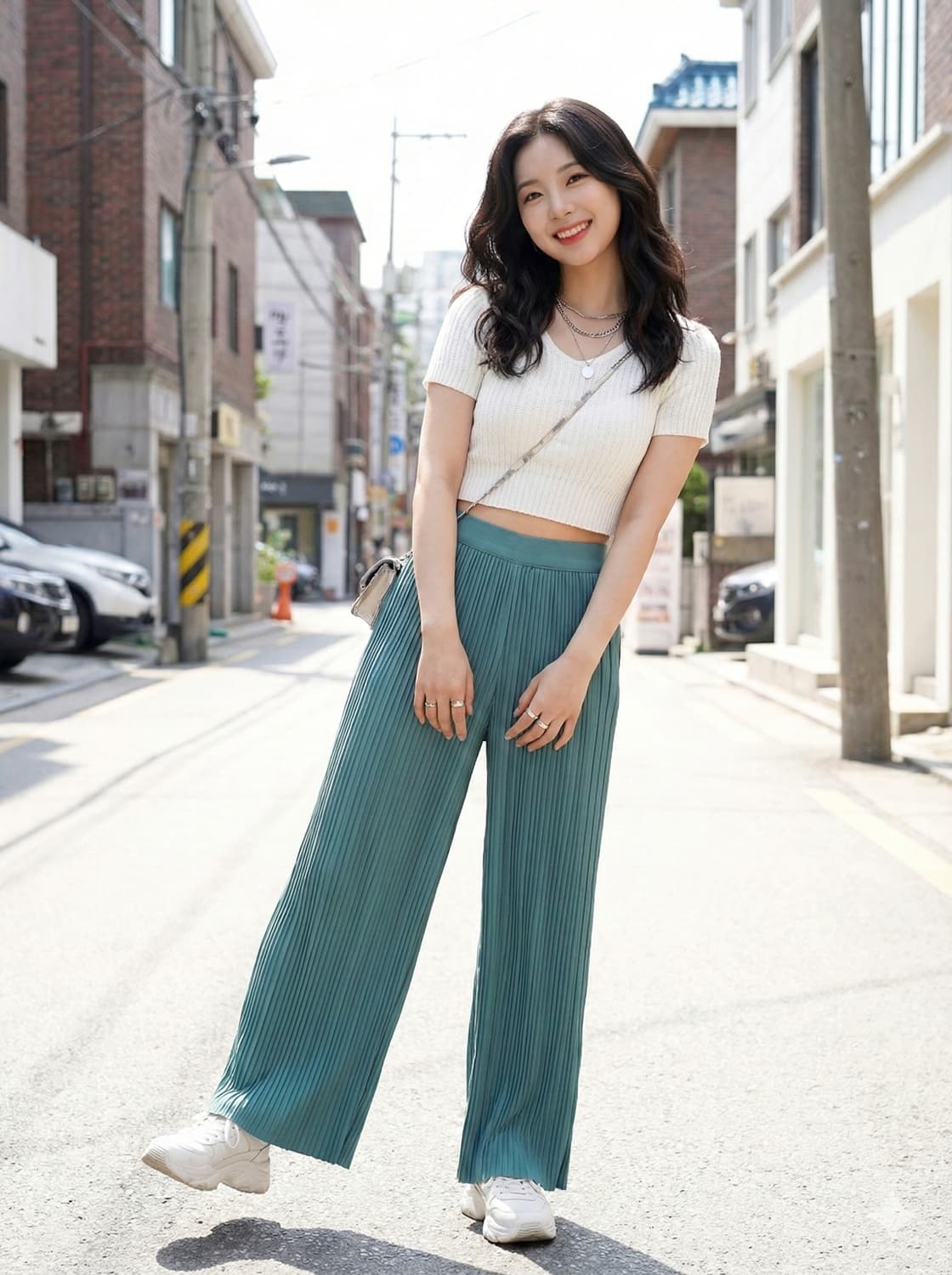 COS 코스 민트색 플리츠 와이드 팬츠_L 상품이미지1