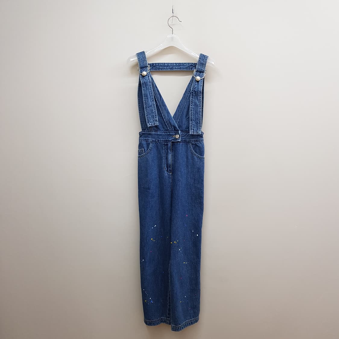 오즈세컨 O2nd  페인팅 디테일 데님 멜빵 점프슈트  76-90-155 상품이미지2