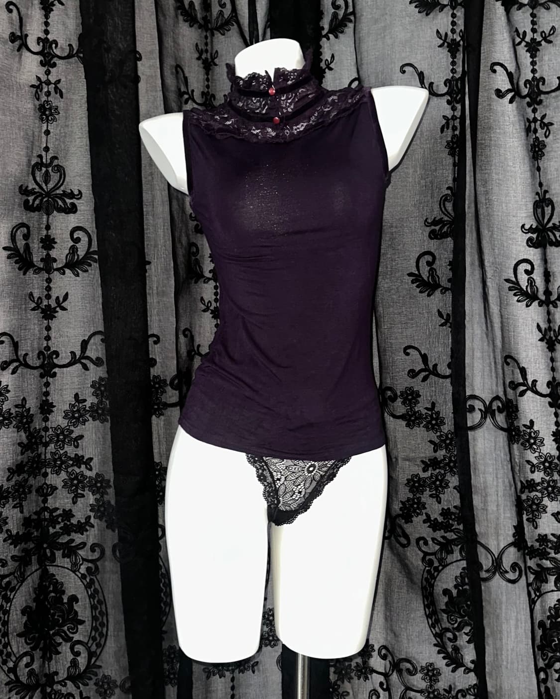 dark purple high neck top 상품이미지1