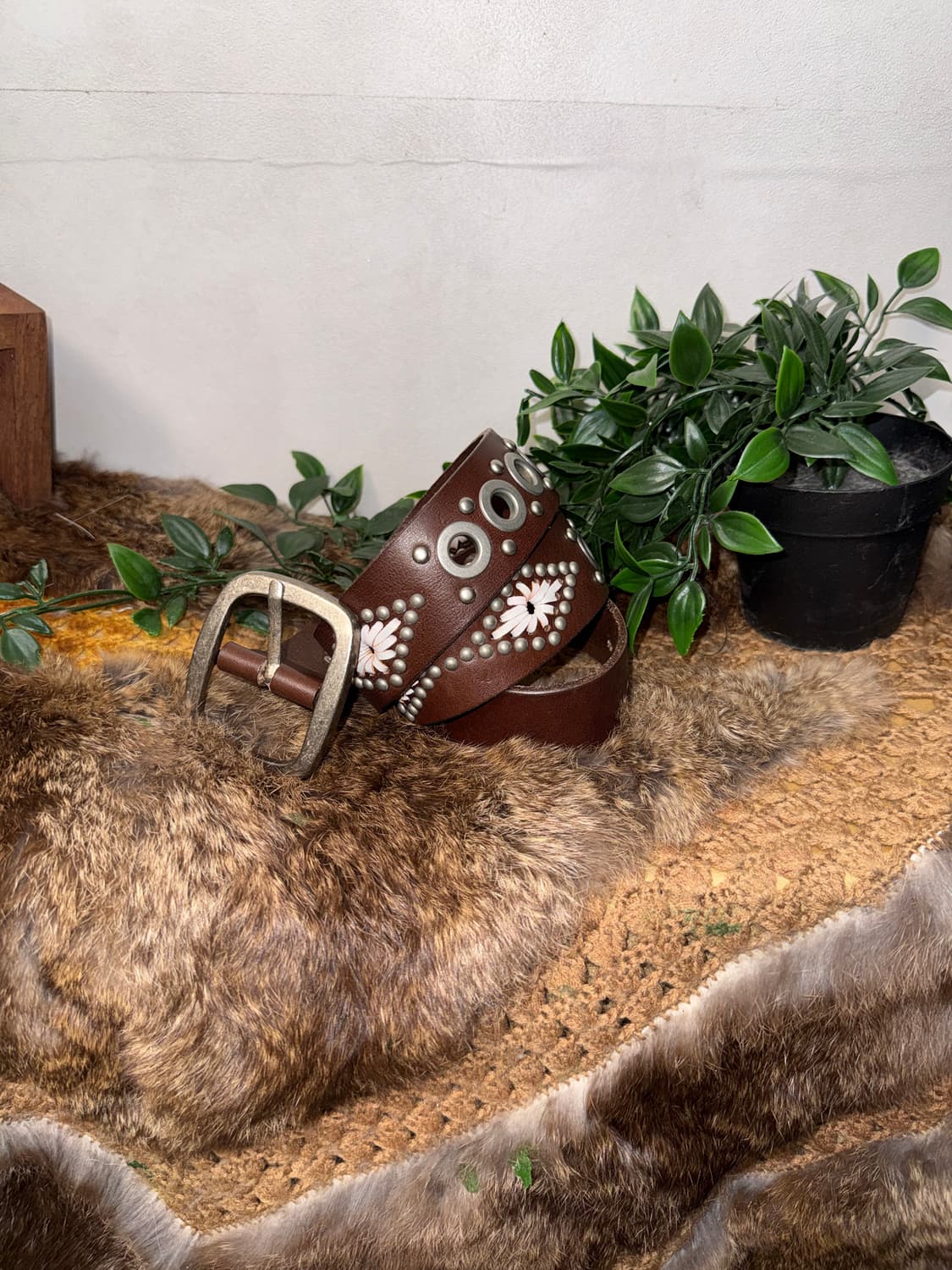 Pink brown western stud punching belt 상품이미지1