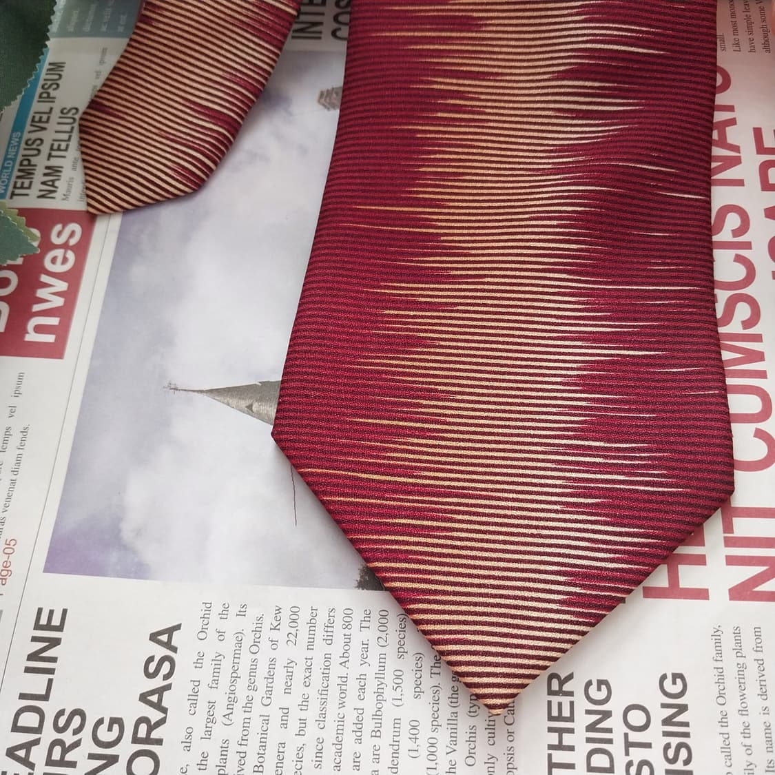 피에르 발망 실크 와인 스트라이프 넥타이 9.8cm A+등급 K1332 상품이미지5