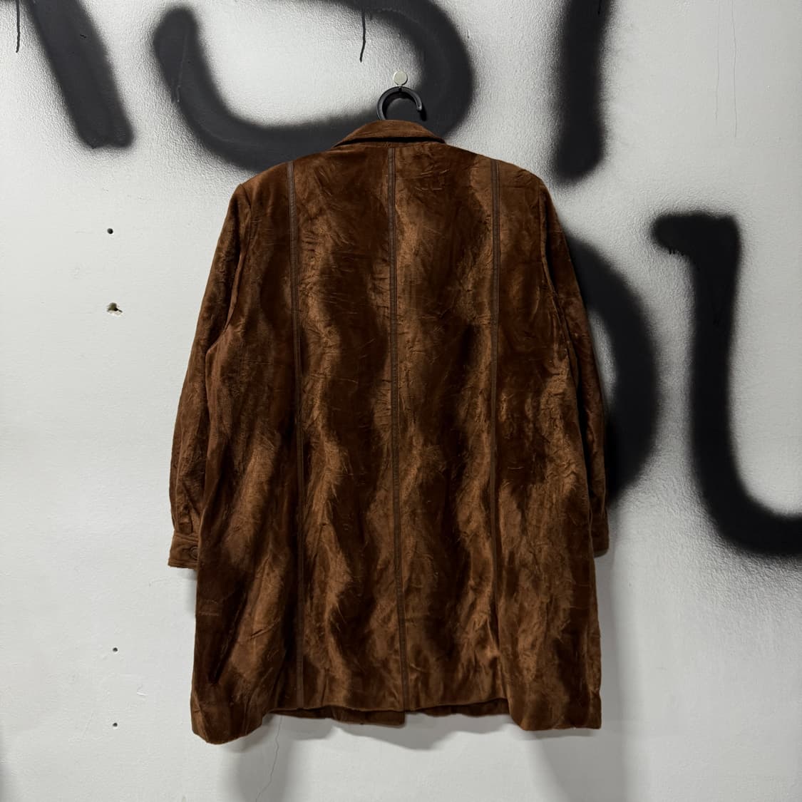 VTG 빈티지 가죽 배색 브라운 벨벳 롱 코트 상품이미지2