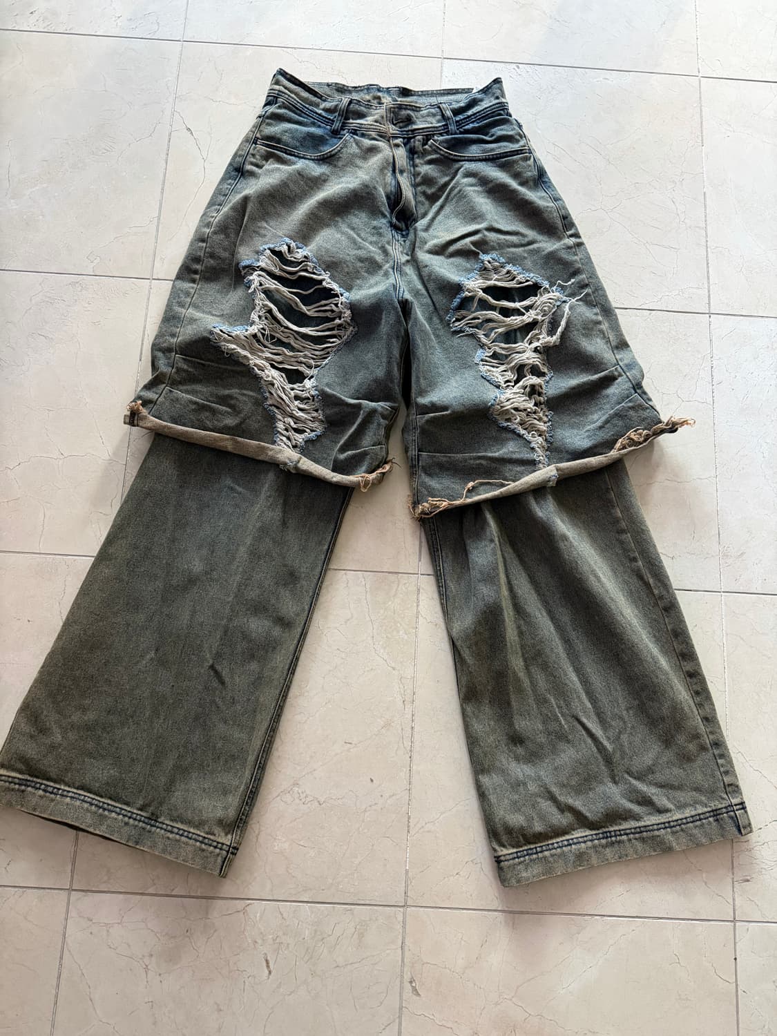 BLR 블러 데미지 워싱 와이드 데님 M 상품이미지1