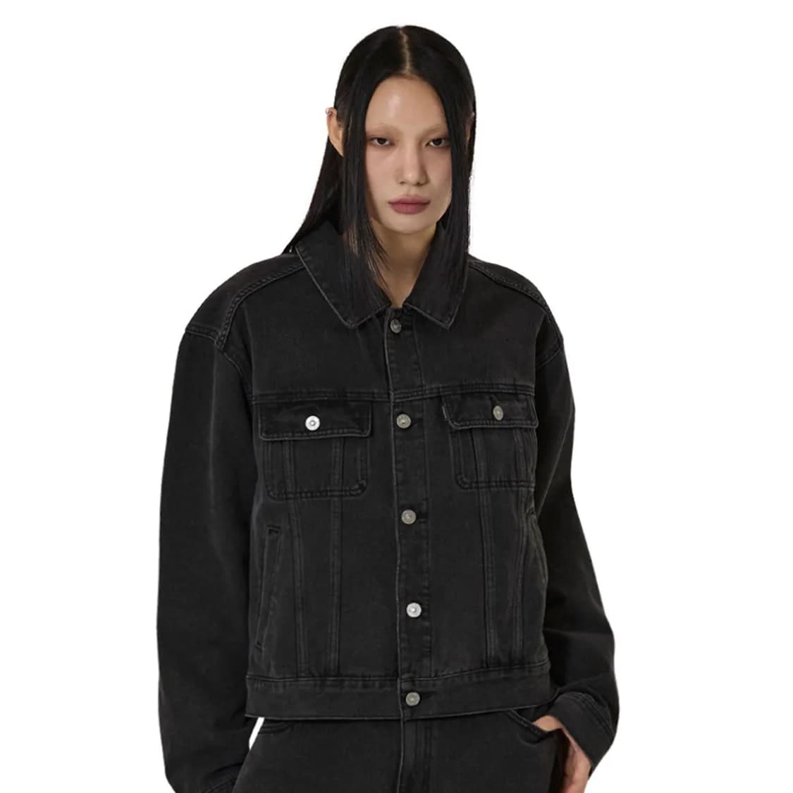 OY stud denim trucker jacket -BLACK 상품이미지10