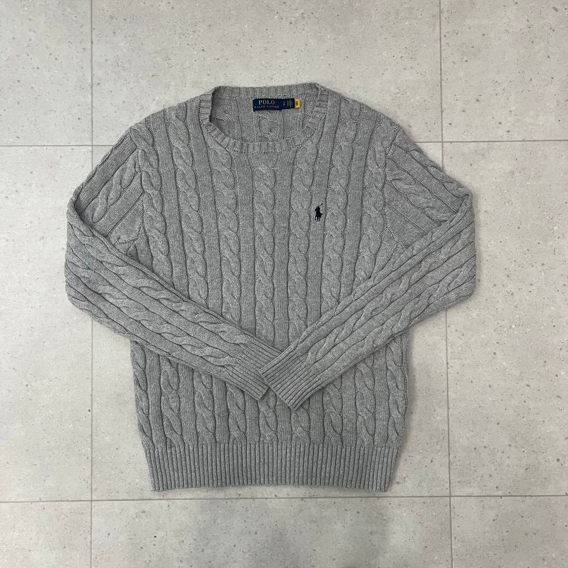 (QR정품) 폴로 그레이 케이블 니트 상품이미지1