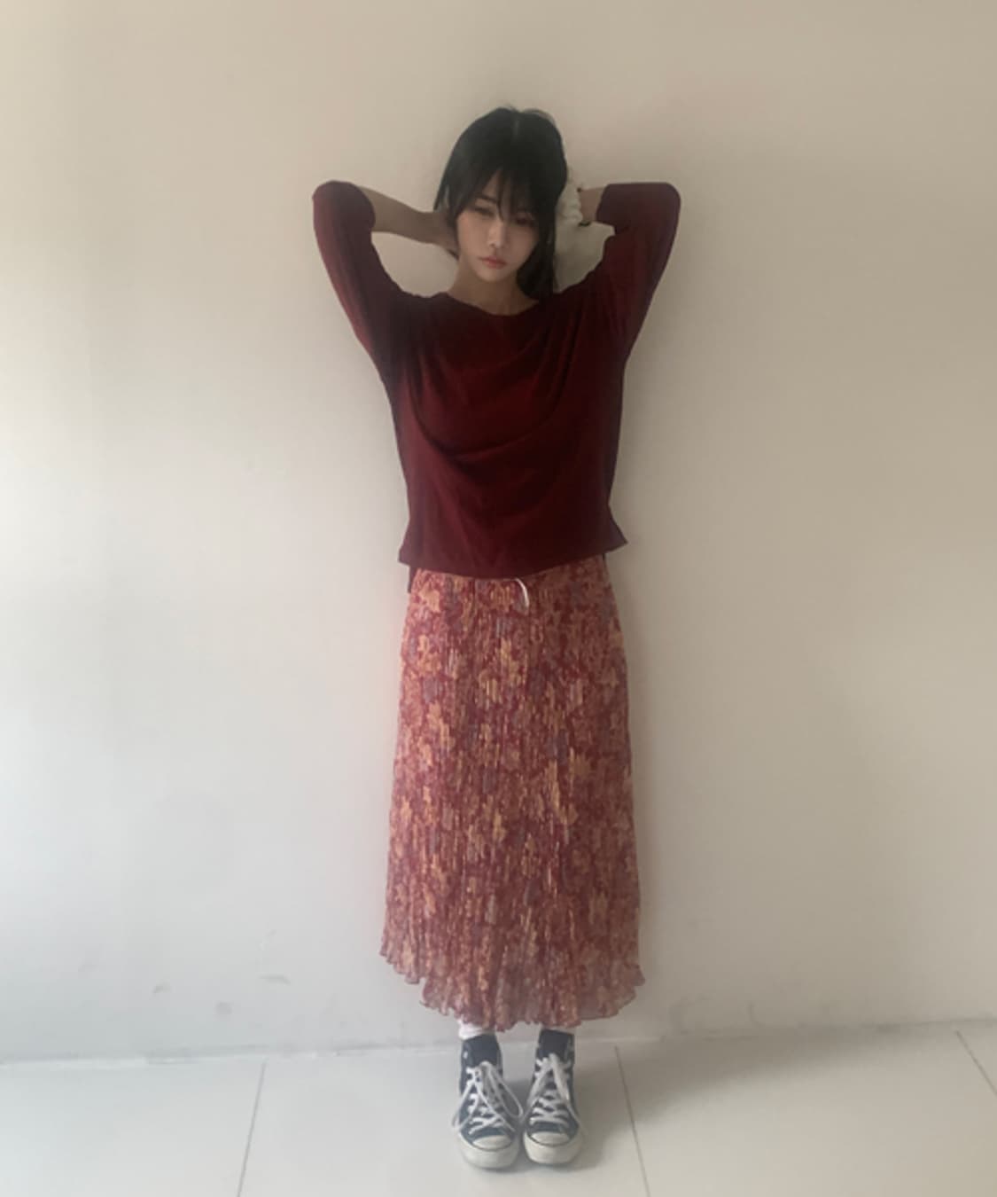 Oriental flower pleats skirt 상품이미지1