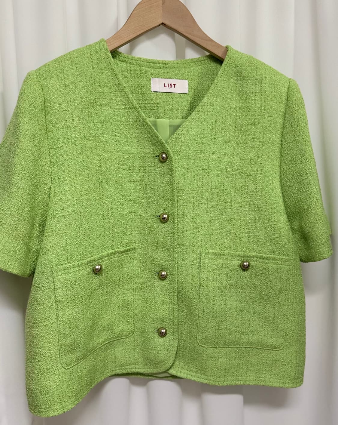LIST 리스트 트위드 반팔 자켓 그린 상품이미지2