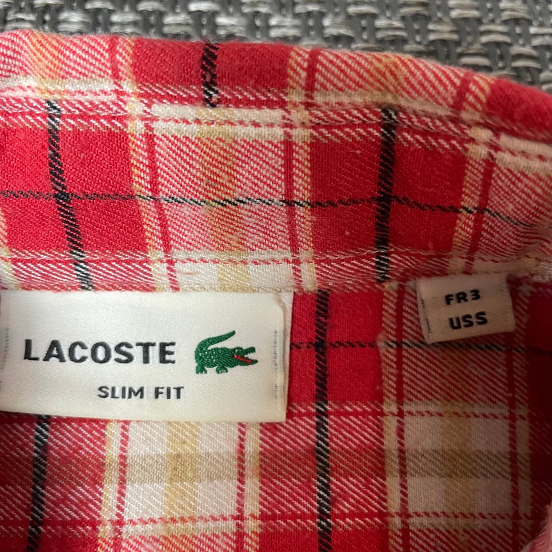 라코스테 미니로고 레드 슬림핏 체크 셔츠 상품이미지4