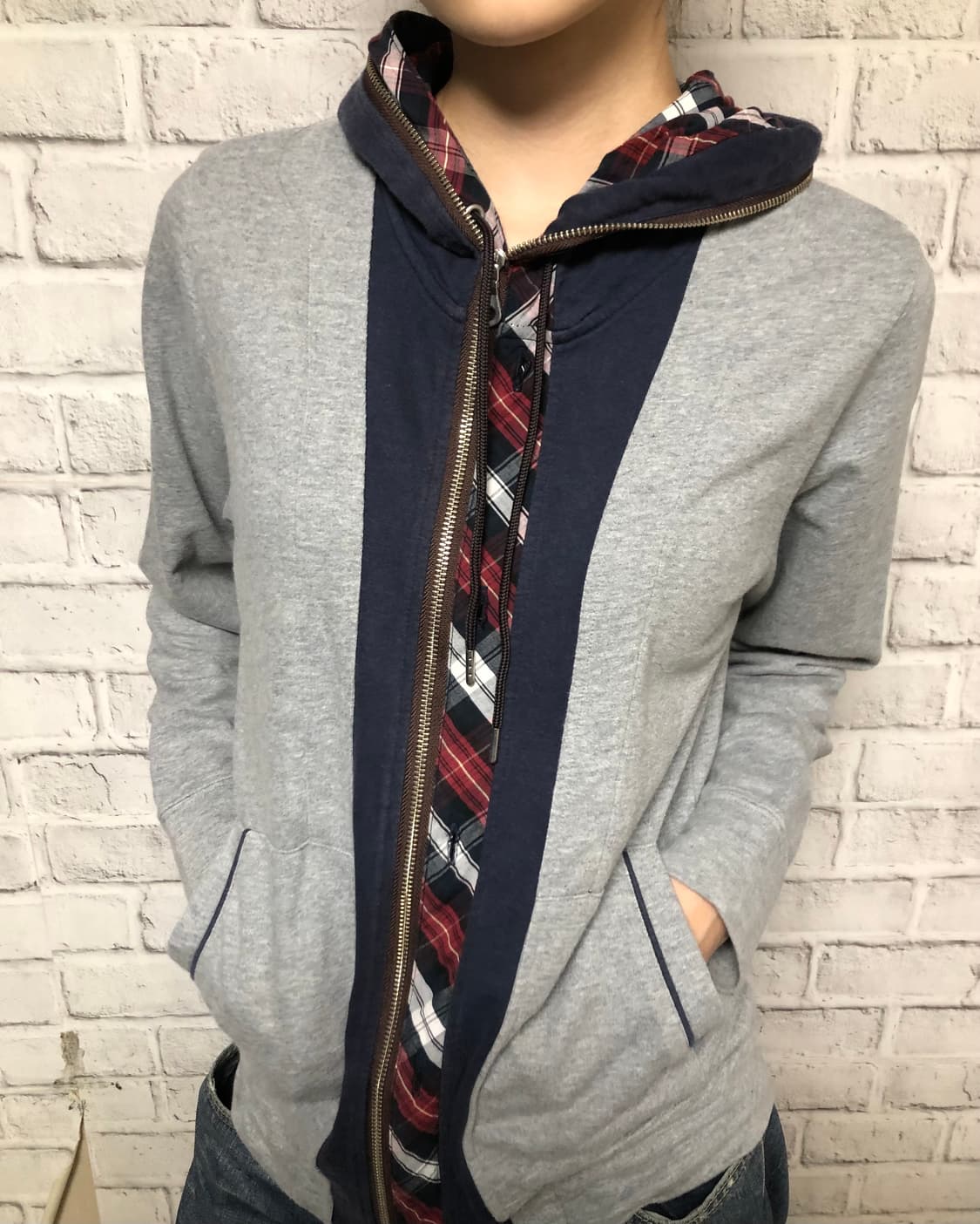 빈티지 체크후드집업 상품이미지1