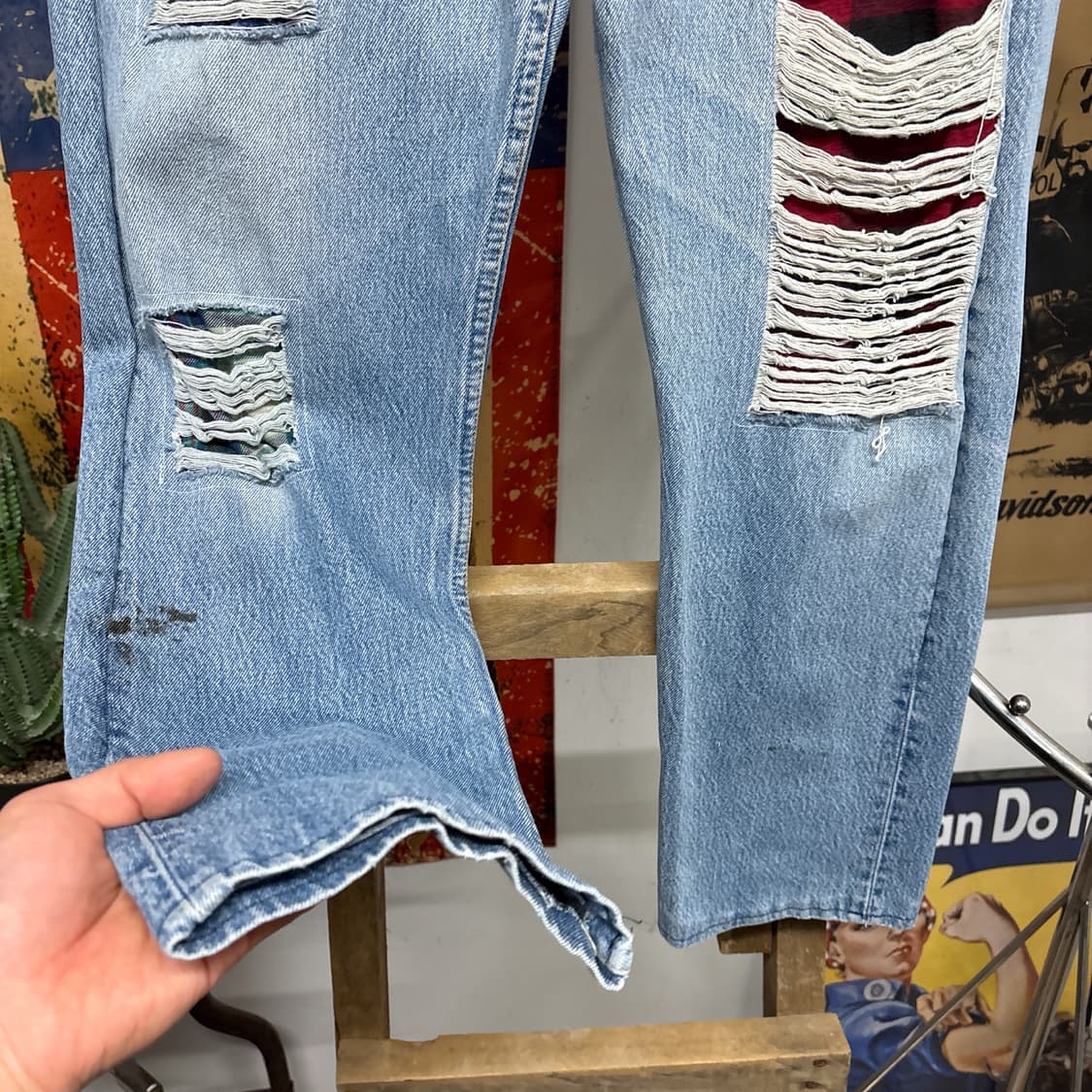 00s 리바이스 501 영국생산 패치워크 커스텀 데님팬츠 N897   상품이미지4