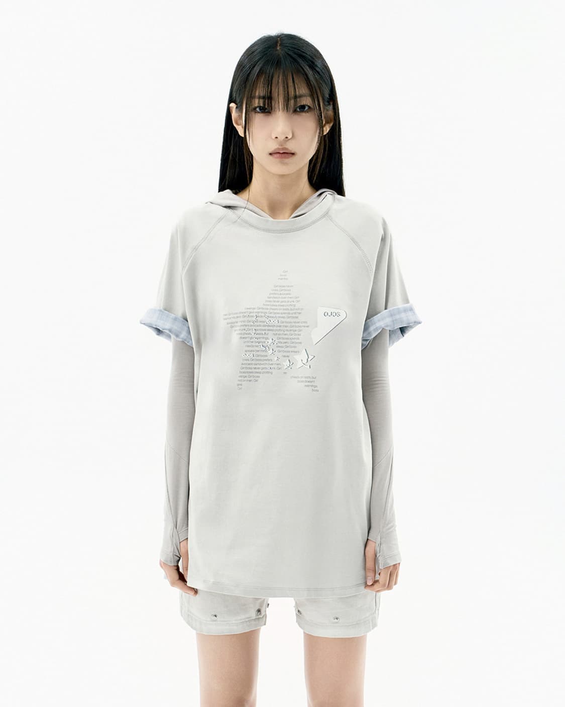 오호스 더블 슬리브 레글런 티셔츠 카키 상품이미지1