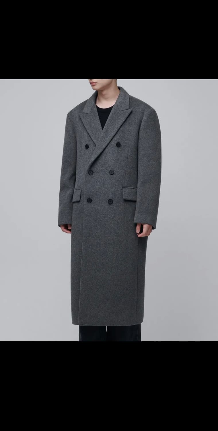 무신사스탠다드 캐시미어 블렌드 대디 숄더 더블 롱 코트 미디엄그레이 XL 상품이미지1