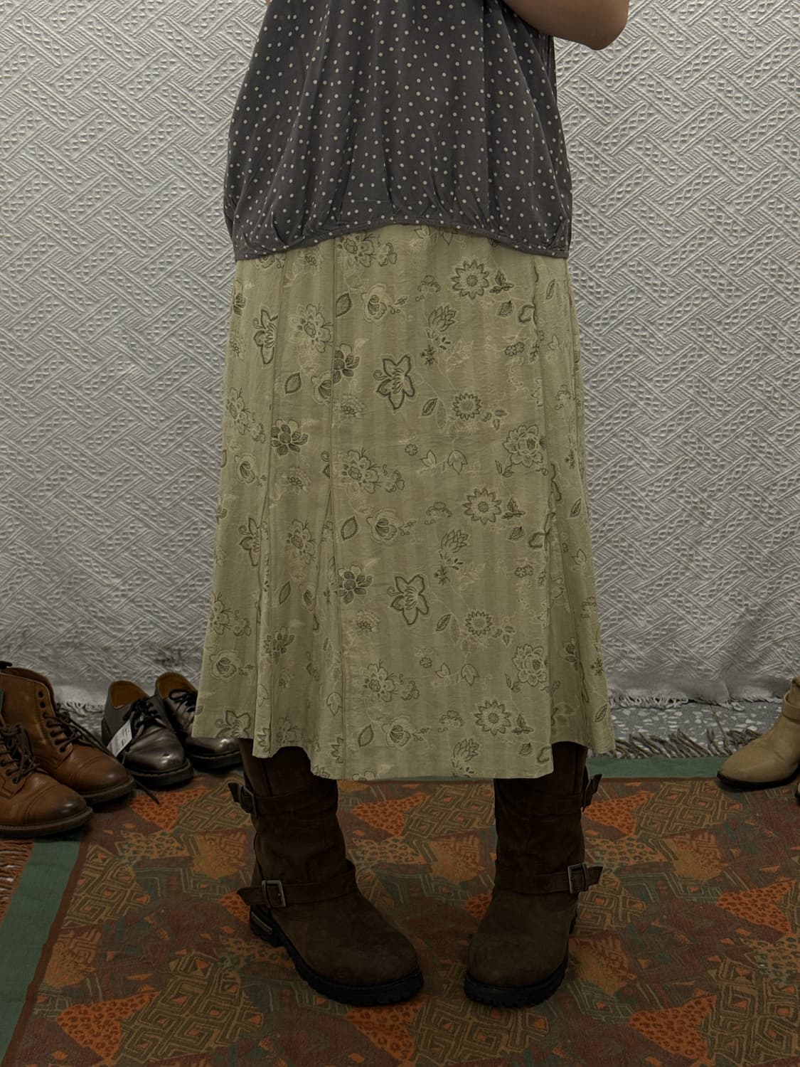 빈티지 페이즐리 잔꽃 에스닉 히피 머메이드 플레어 미디스커트 K0042 상품이미지2