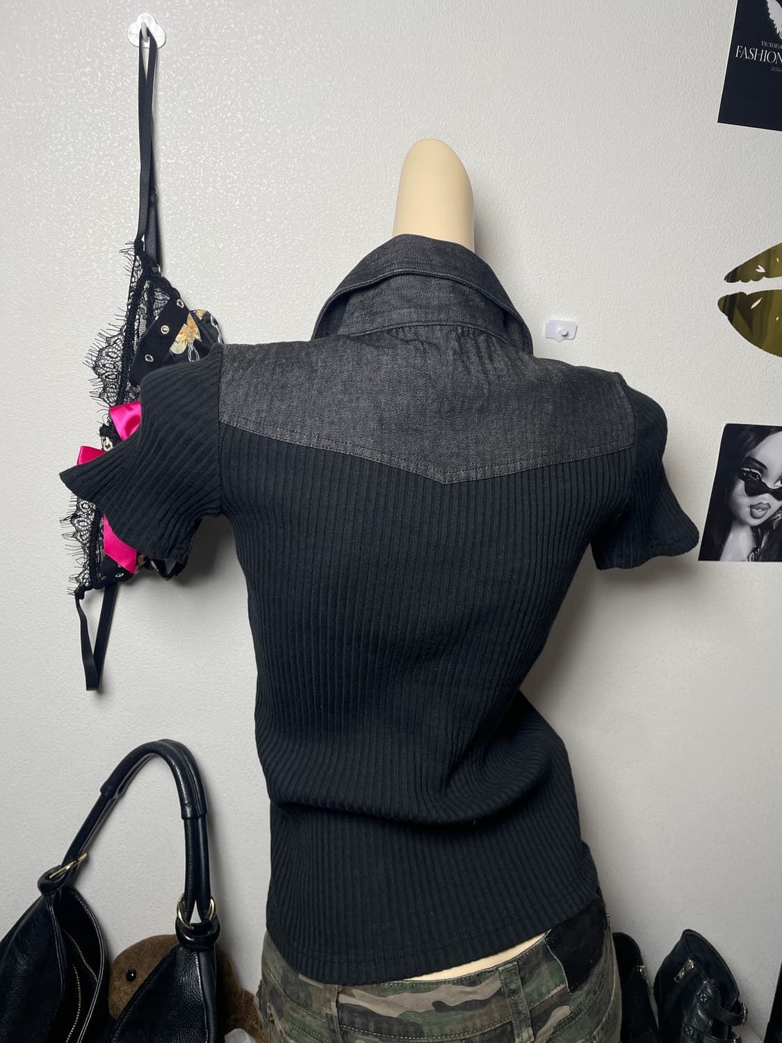 흑청 데님 골지 탑 상품이미지3