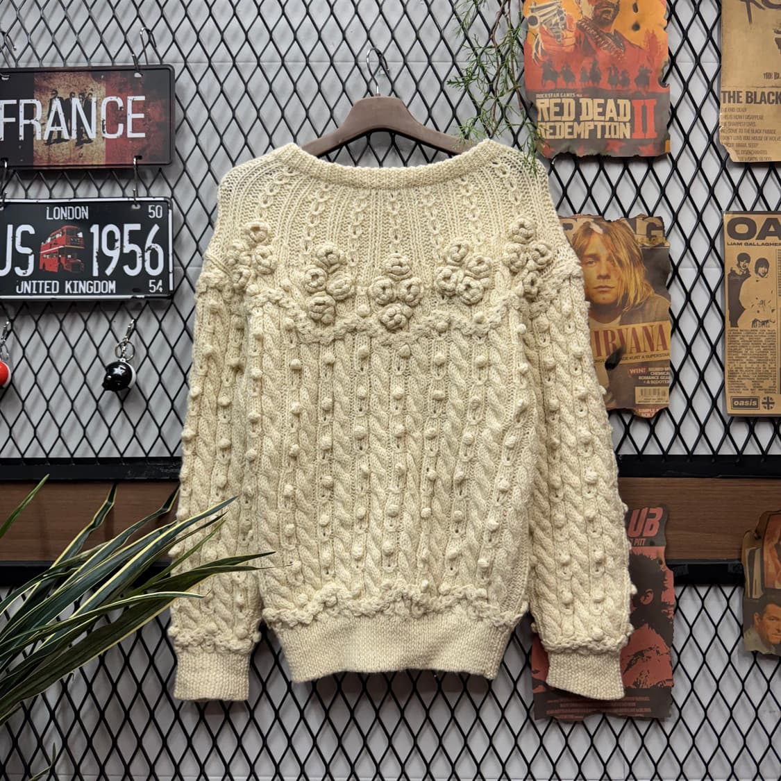 80s JPN VINTAGE 니트 가디건 입체 플라워 디테일 아이보리 상품이미지2