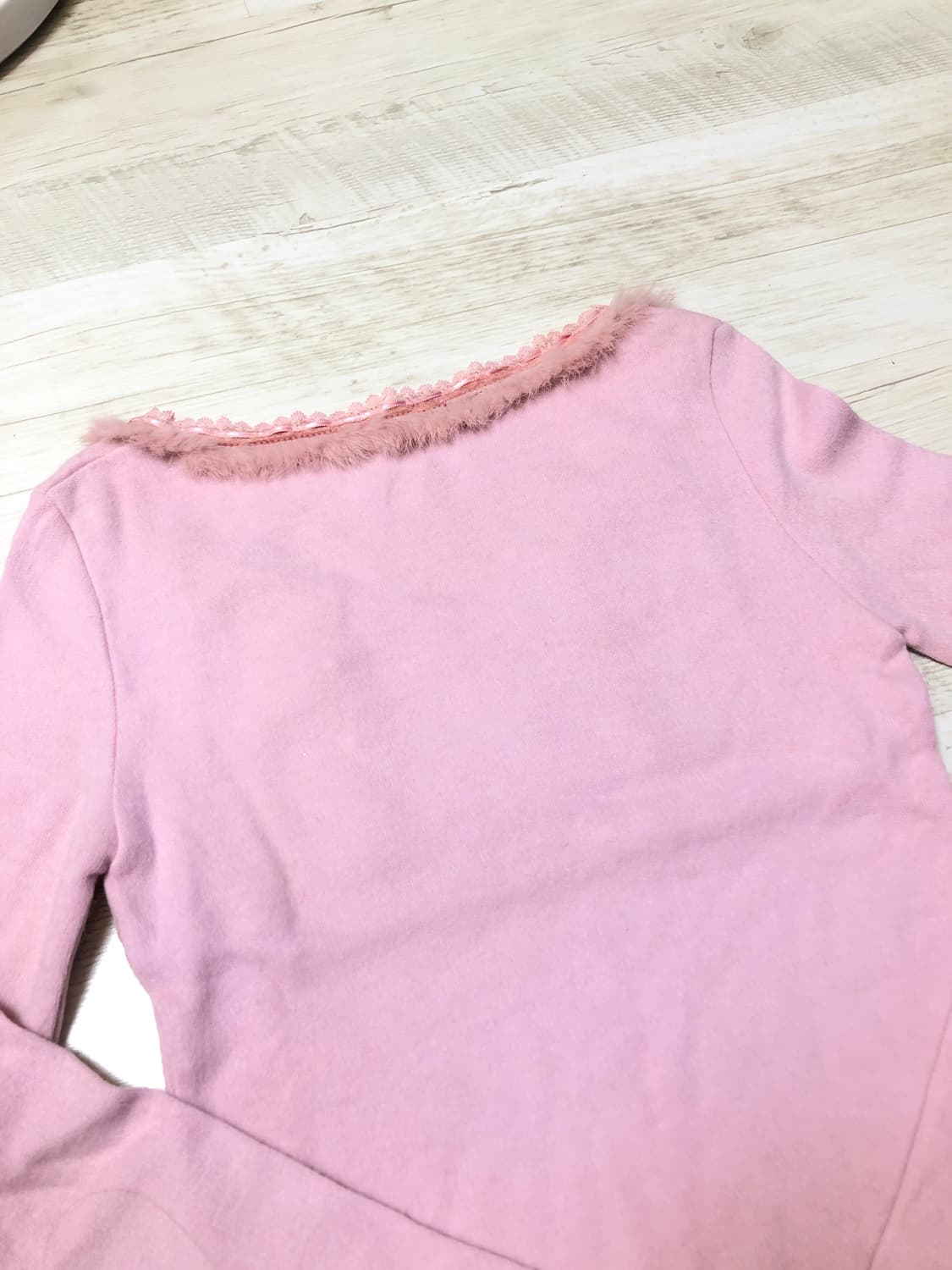 Pink Lace Trimming Fur Sleeve 상품이미지6