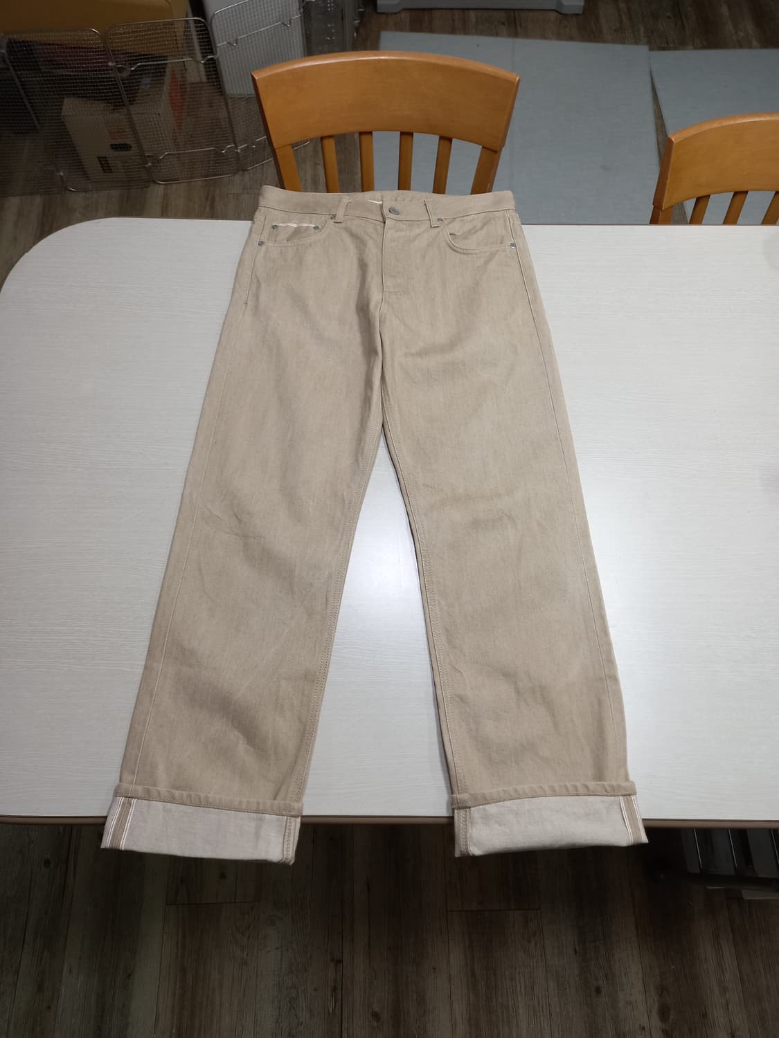 31 새상품 UNIFORM BRIDGE 셀비지 일자진 베이지 31-496 상품이미지1