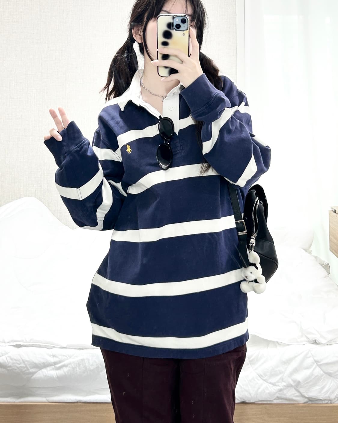 폴로 스몰로고 네이비 단가라 럭비티 상품이미지4