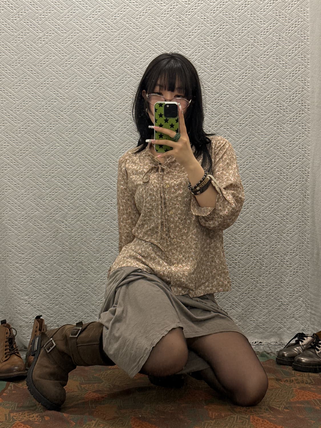 빈티지 프릴 레이스 플로럴 모티브 러플 리본 블라우스 K0138 상품이미지1