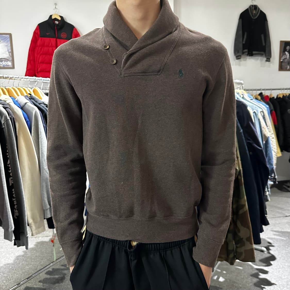 폴로 랄프로렌 브라운 엘보우패치 숄카라 니트 상품이미지4