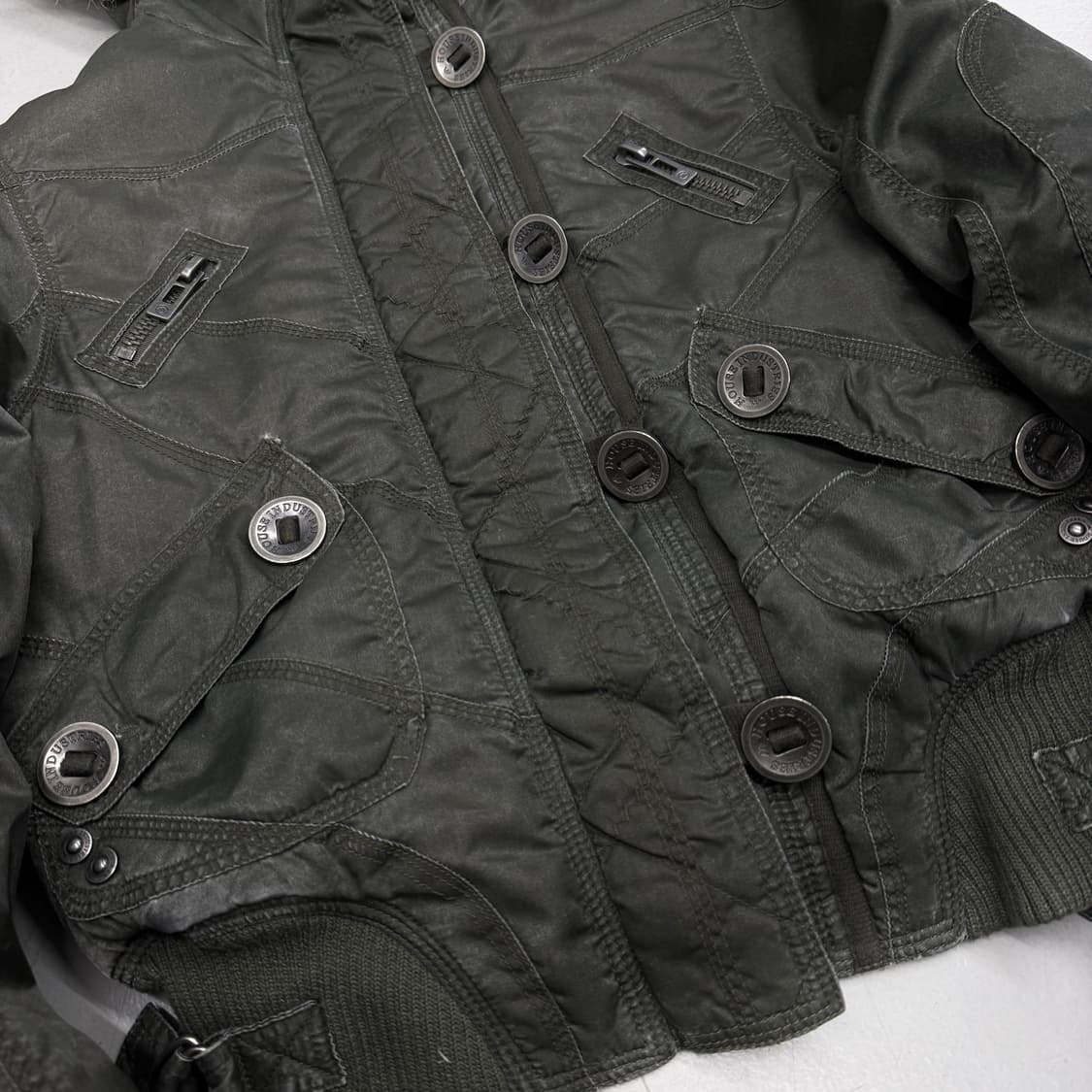 스톤워싱 Y2K 멀티포켓 퍼 크롭 빈티지 항공자켓 상품이미지4