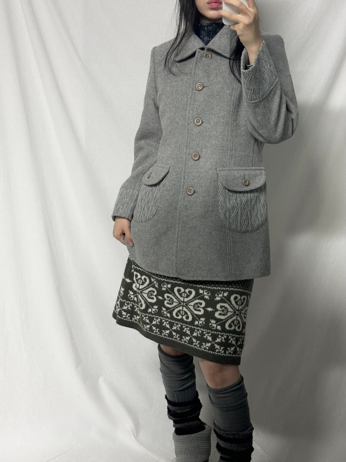 울 블렌디드 스노우 플레이크 패턴 니트 스커트 상품이미지4