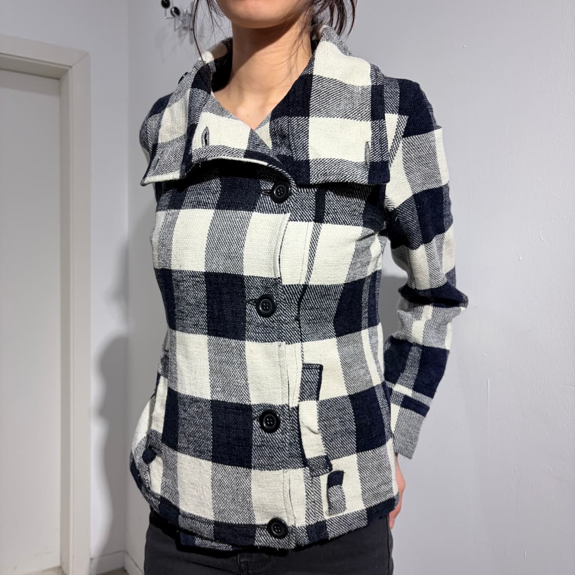 GIRLS BAISIC 체크 버튼 사선 자켓 상품이미지2
