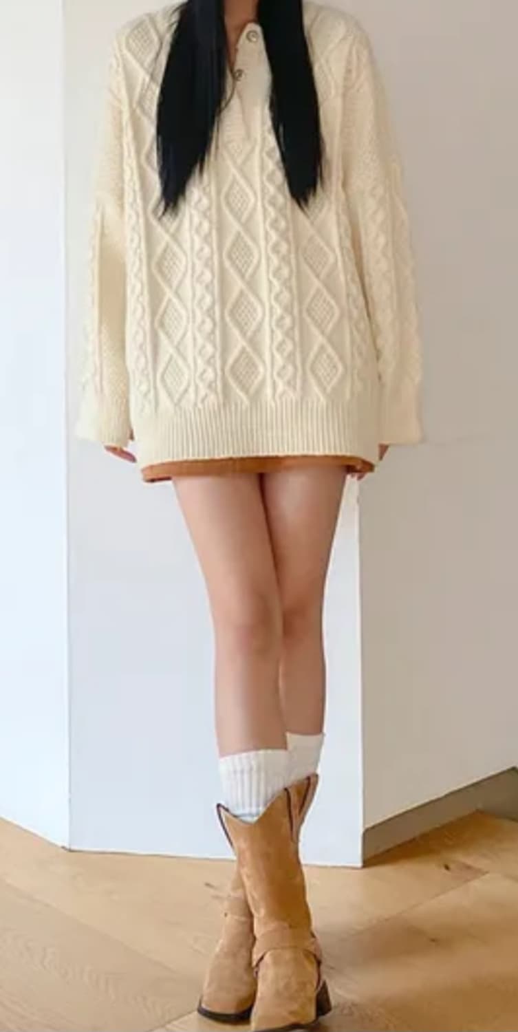 바이도자 스냅단추 케이블 박시핏 니트 상품이미지1