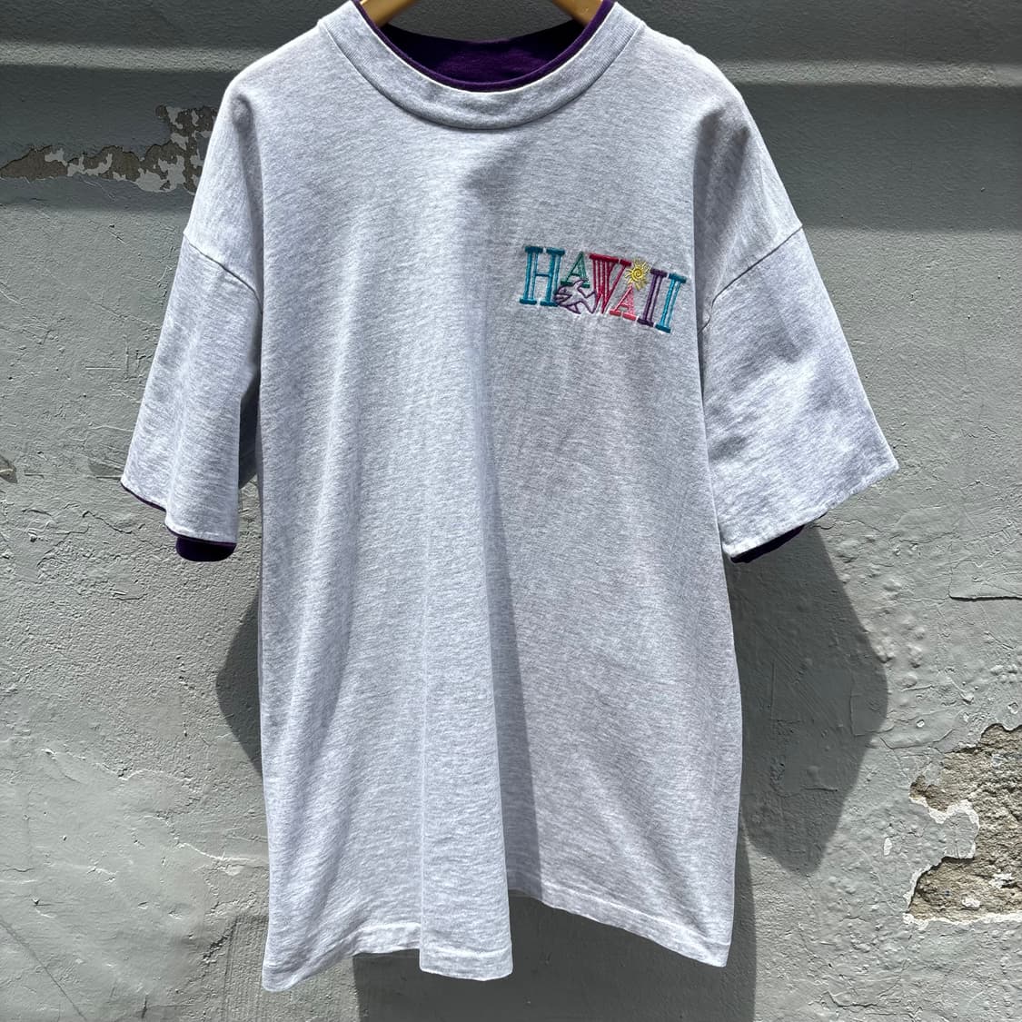90s Signal 하와이 자수 레이어드 더블넥 티셔츠 상품이미지2