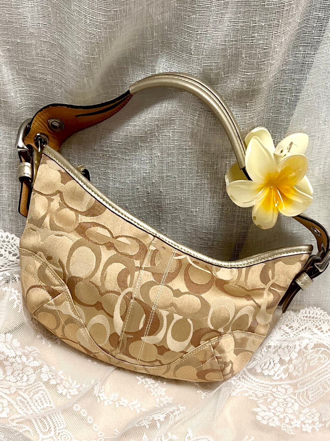 90s coach 시그니처 라떼 베이지 브라운 자카드 숄더백 핸드백 상품이미지1